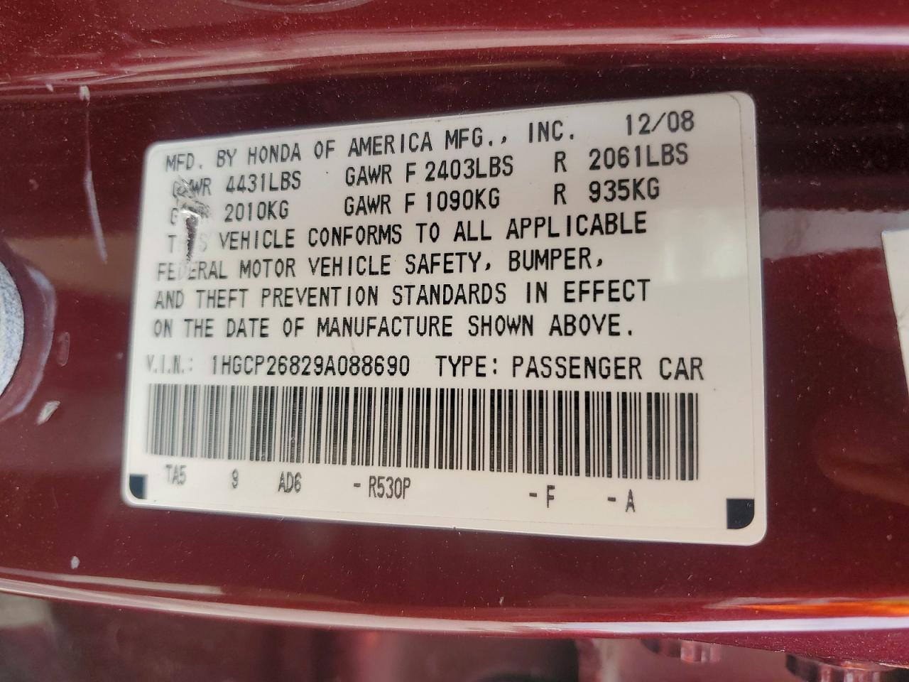 2009 HONDA ACCORD