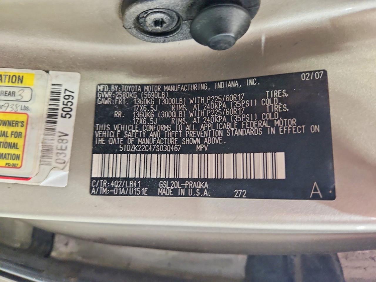 2007 TOYOTA SIENNA