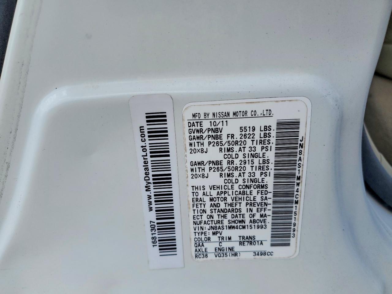 2012 INFINITI FX35