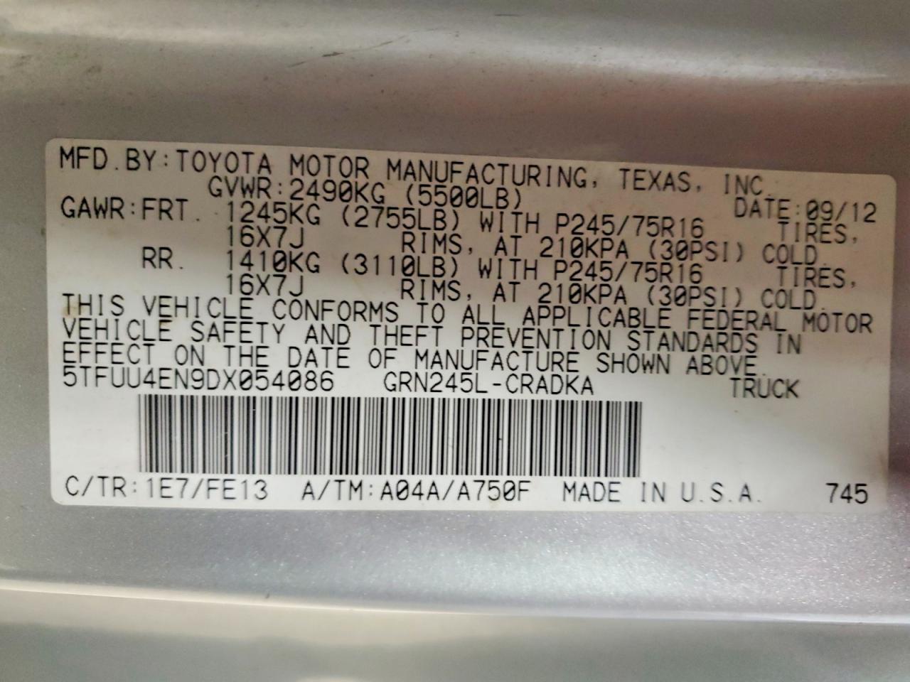 2013 TOYOTA TACOMA