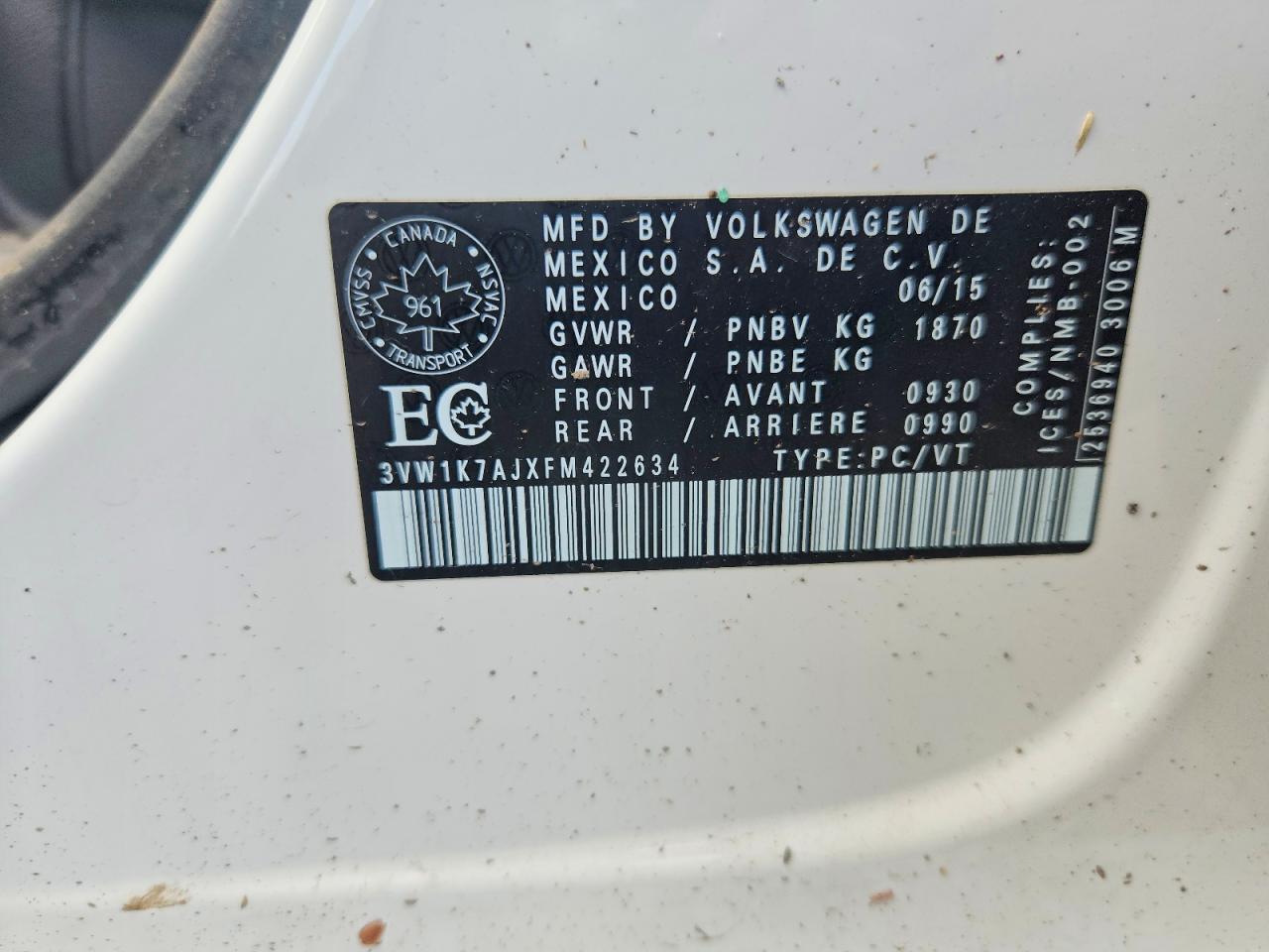 2015 VOLKSWAGEN JETTA
