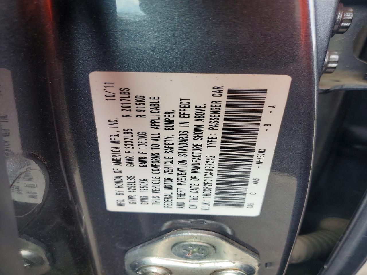 2012 HONDA ACCORD