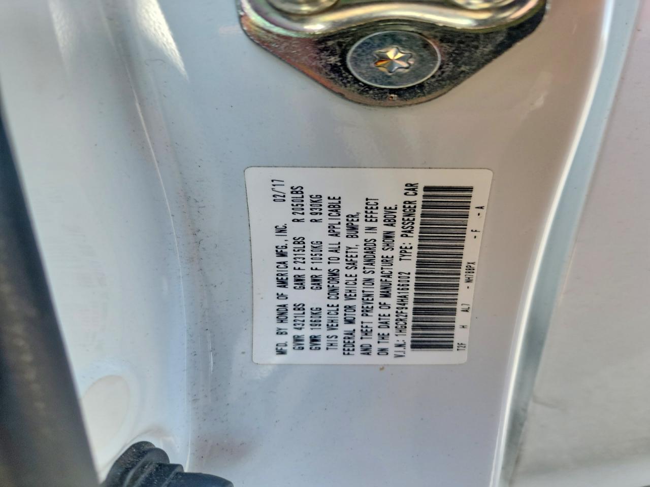 2017 HONDA ACCORD