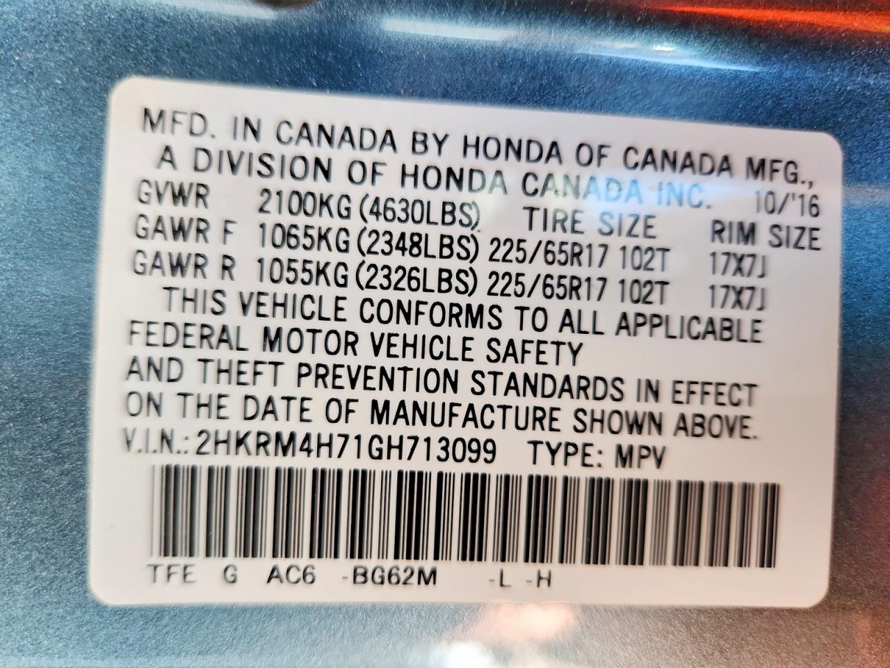 2016 HONDA CRV
