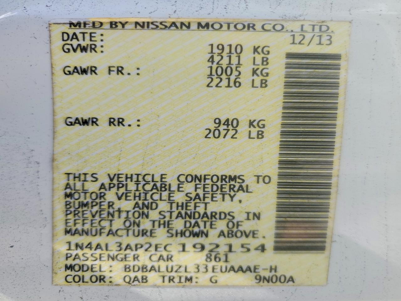 2014 NISSAN ALTIMA