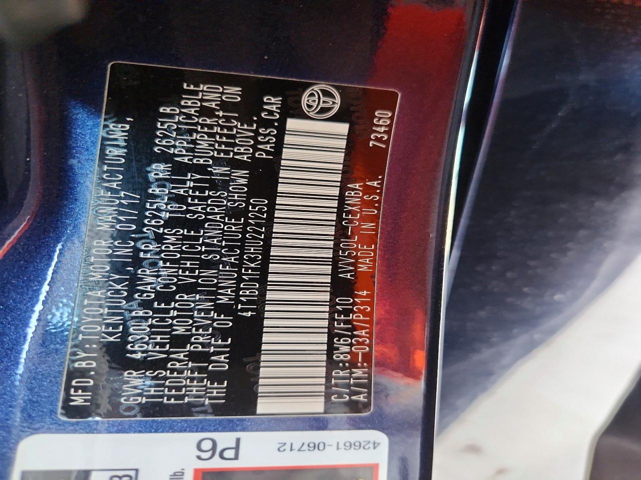 2017 TOYOTA CAMRY HYBR