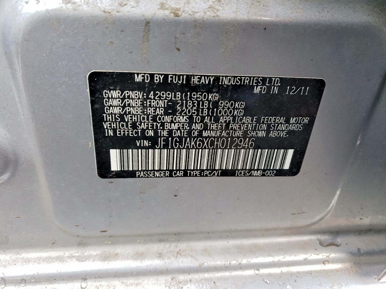 2012 SUBARU IMPREZA