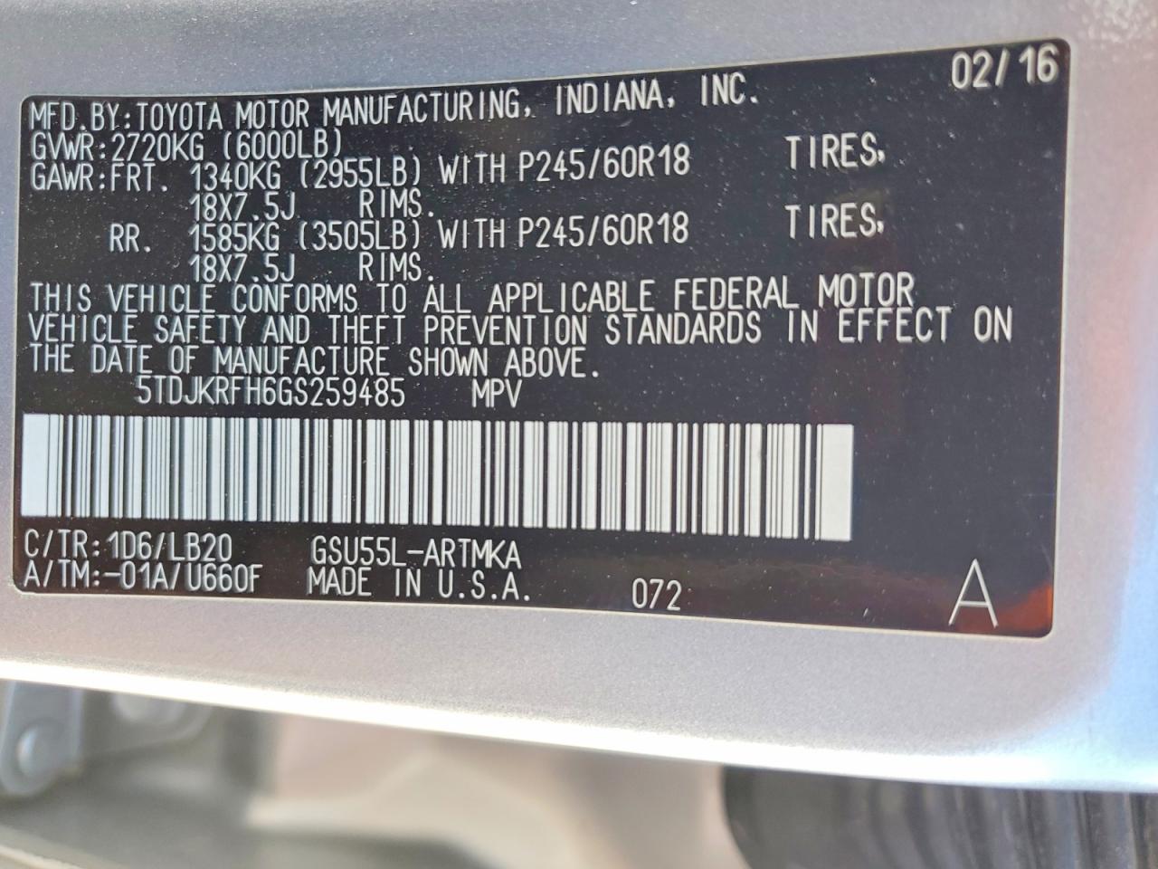 2016 TOYOTA HIGHLANDER
