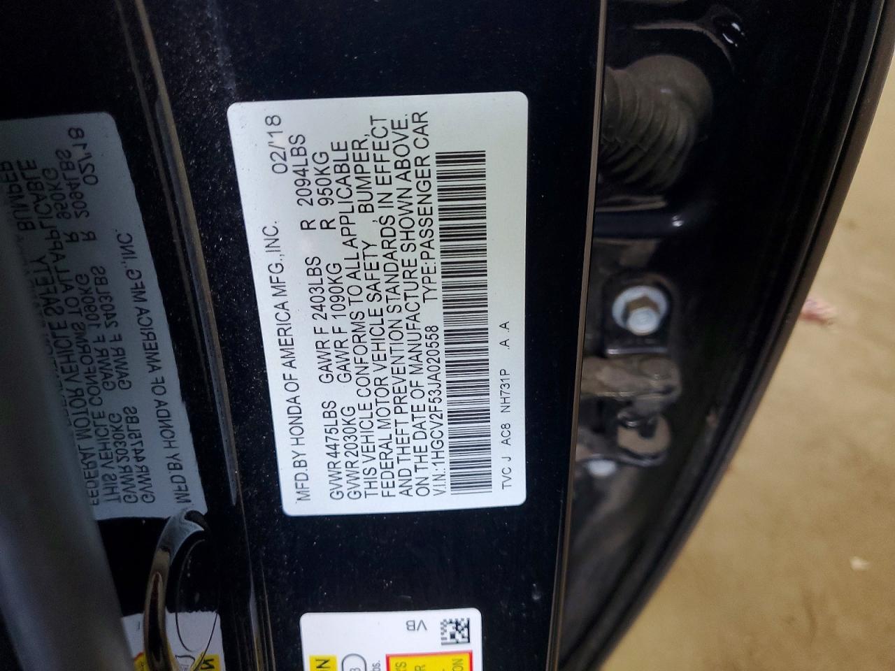 2018 HONDA ACCORD