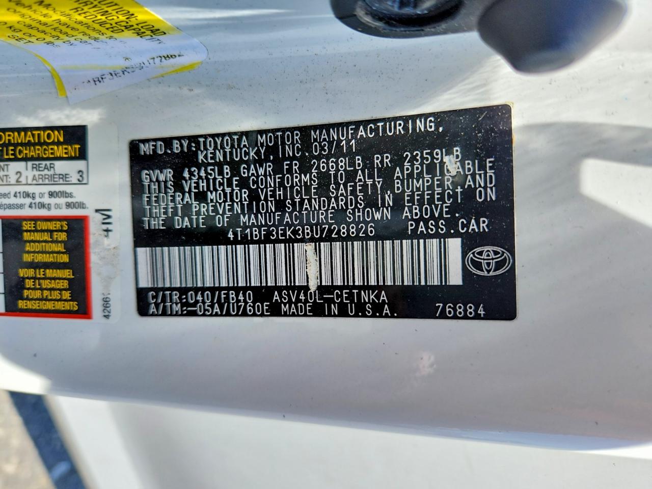 2011 TOYOTA CAMRY