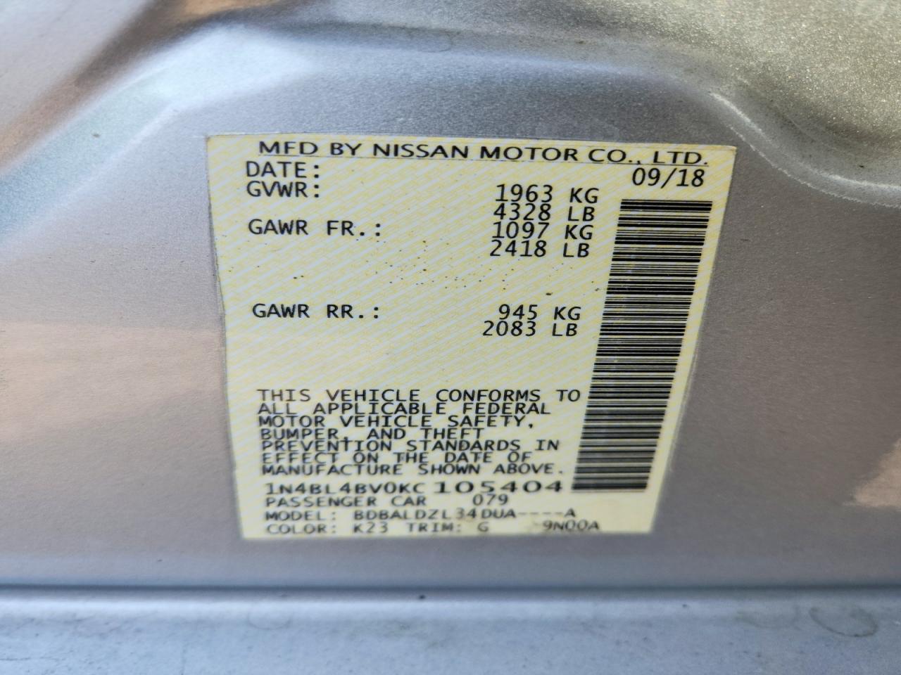 2019 NISSAN ALTIMA