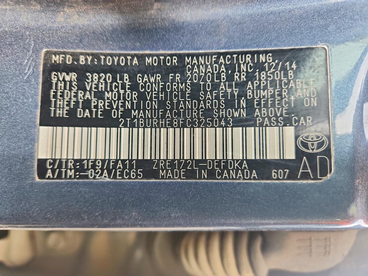2015 TOYOTA COROLLA