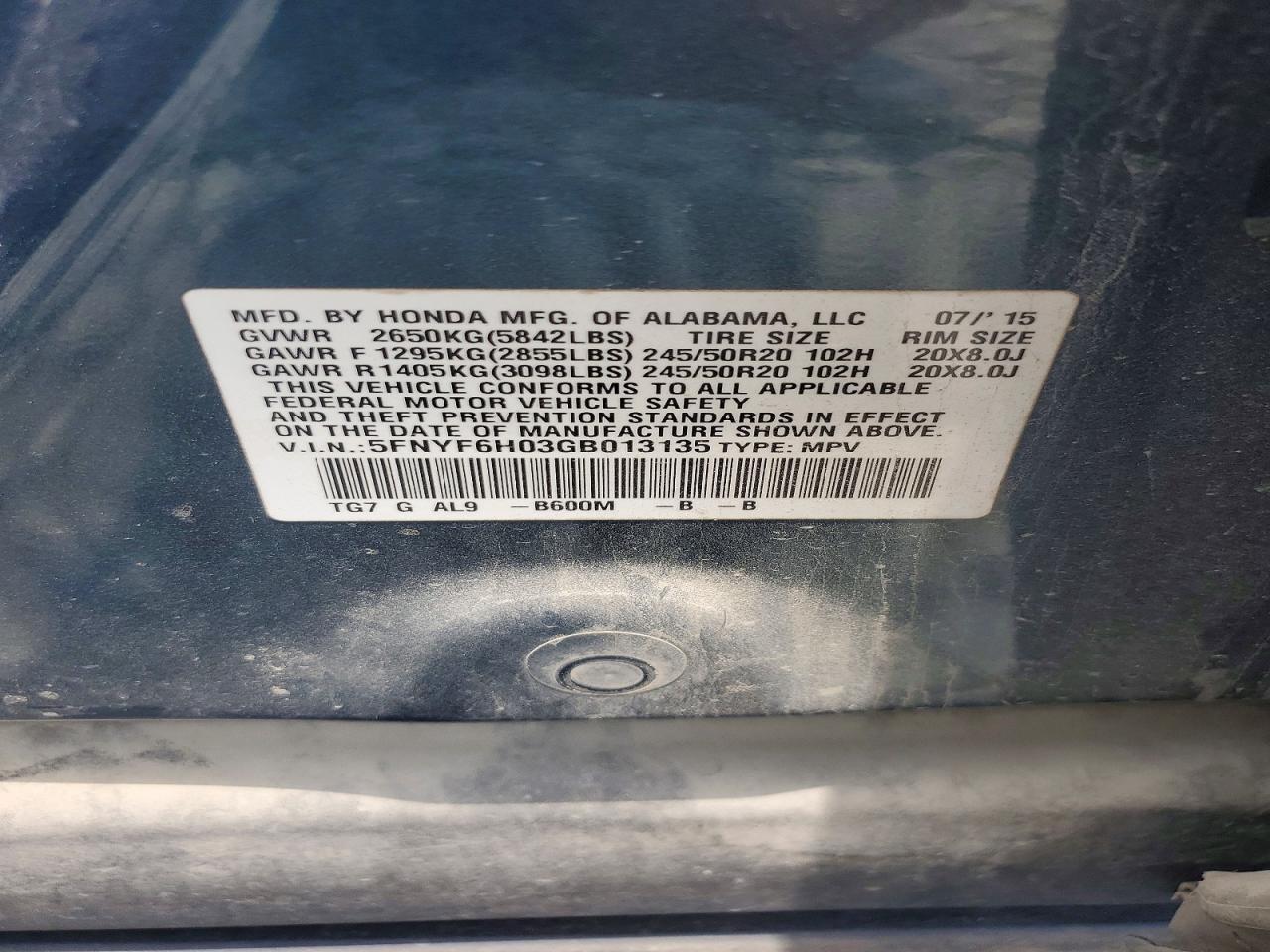 2016 HONDA PILOT