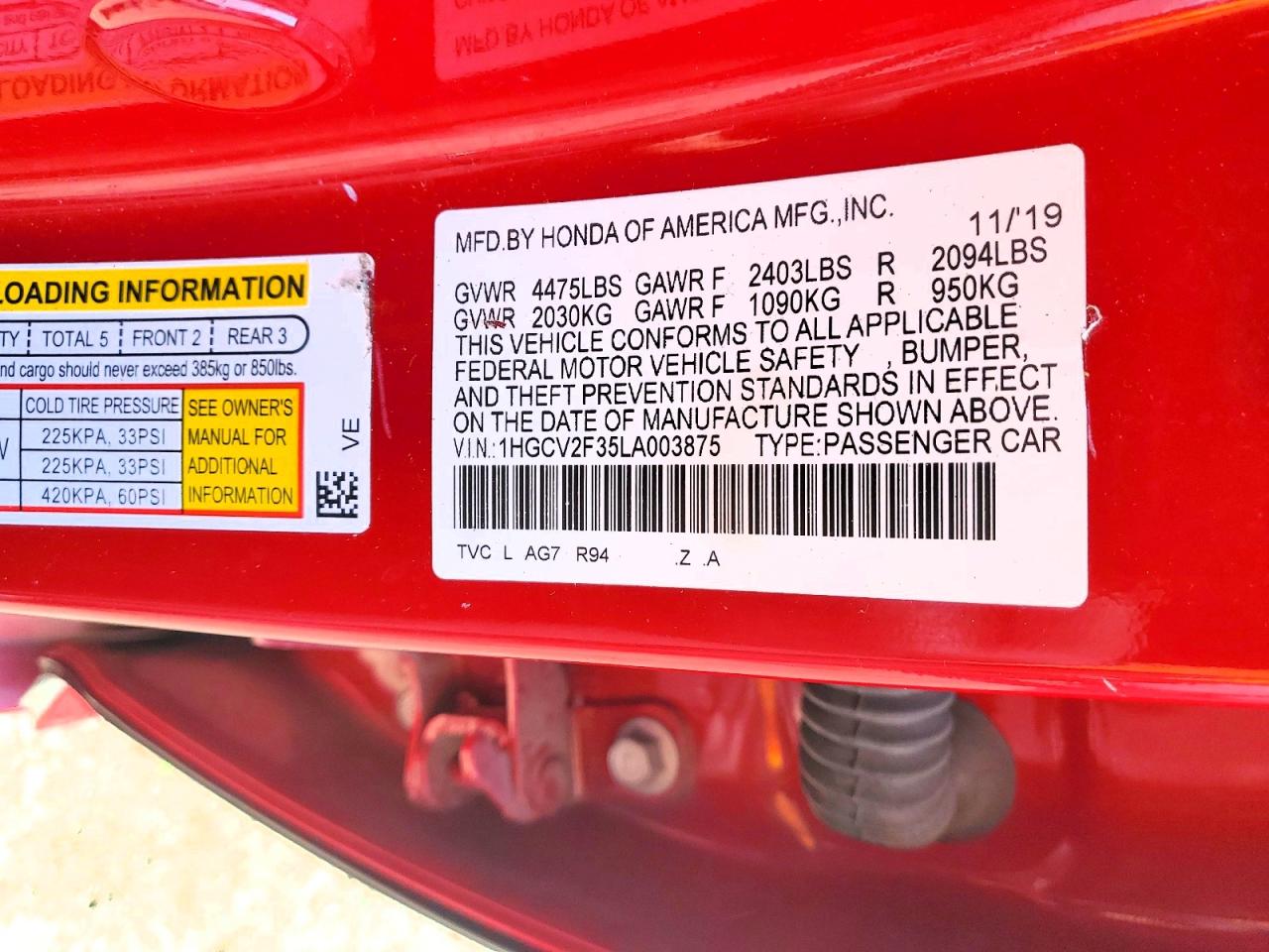2020 HONDA ACCORD