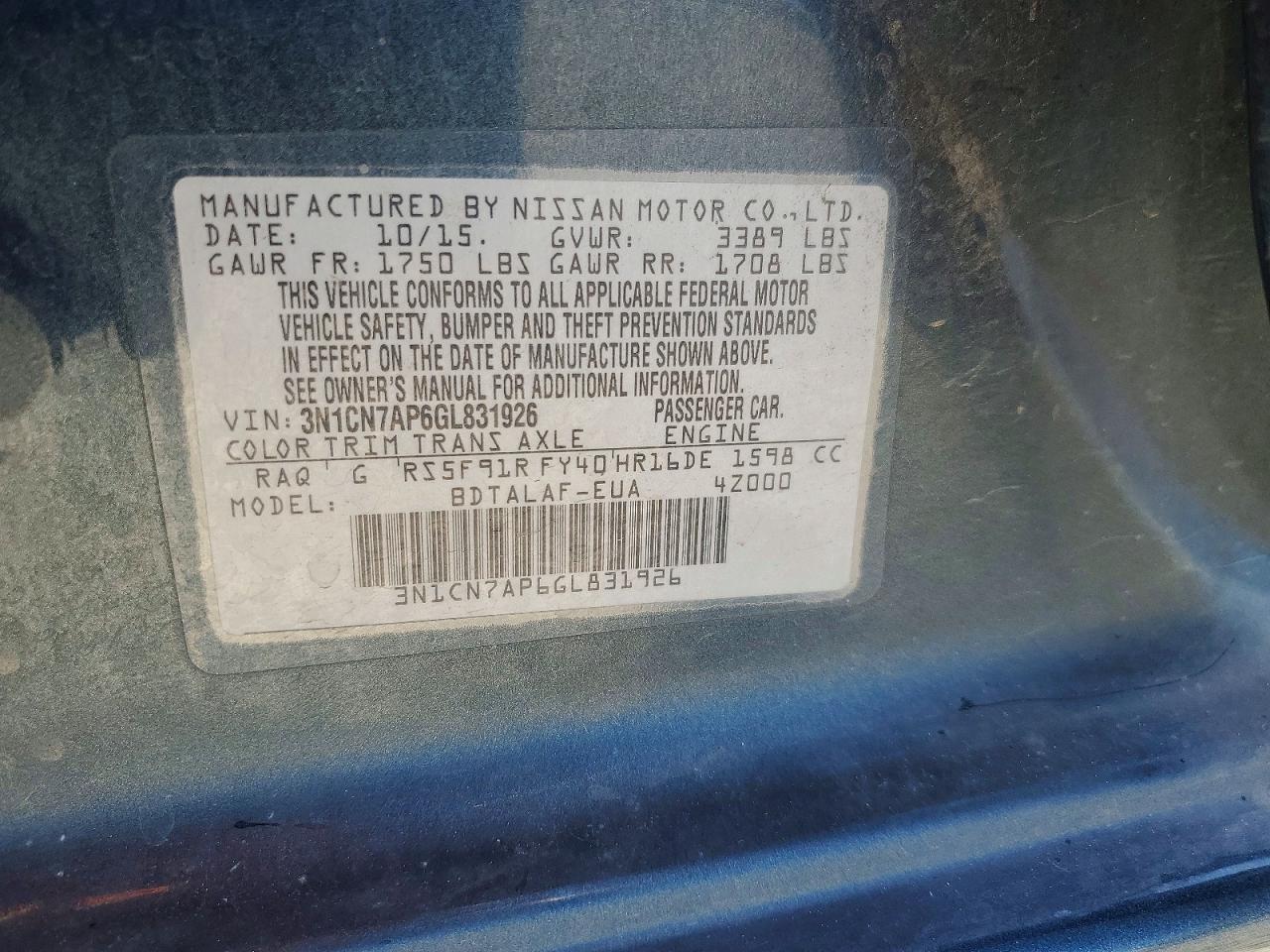 2016 NISSAN VERSA