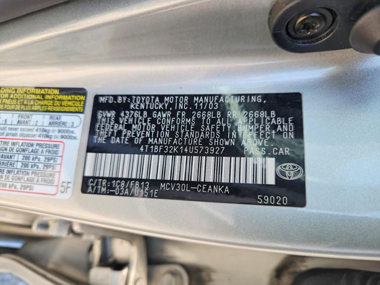 2004 TOYOTA CAMRY