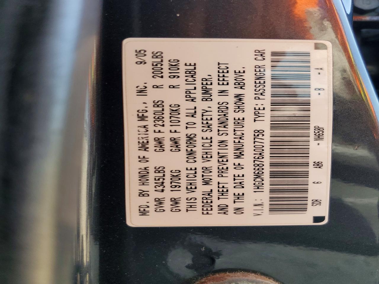2006 HONDA ACCORD