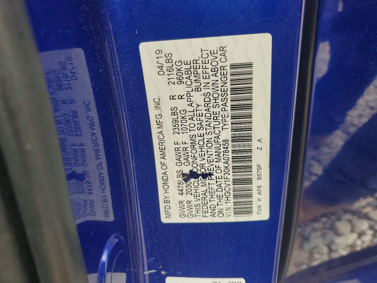 2019 HONDA ACCORD
