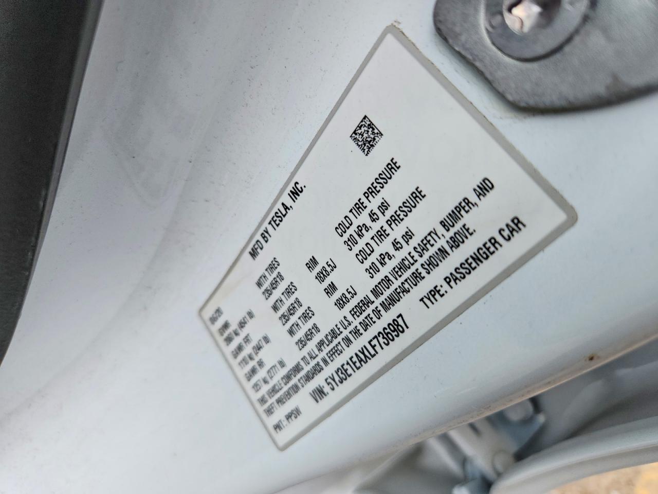 2020 TESLA MODEL 3
