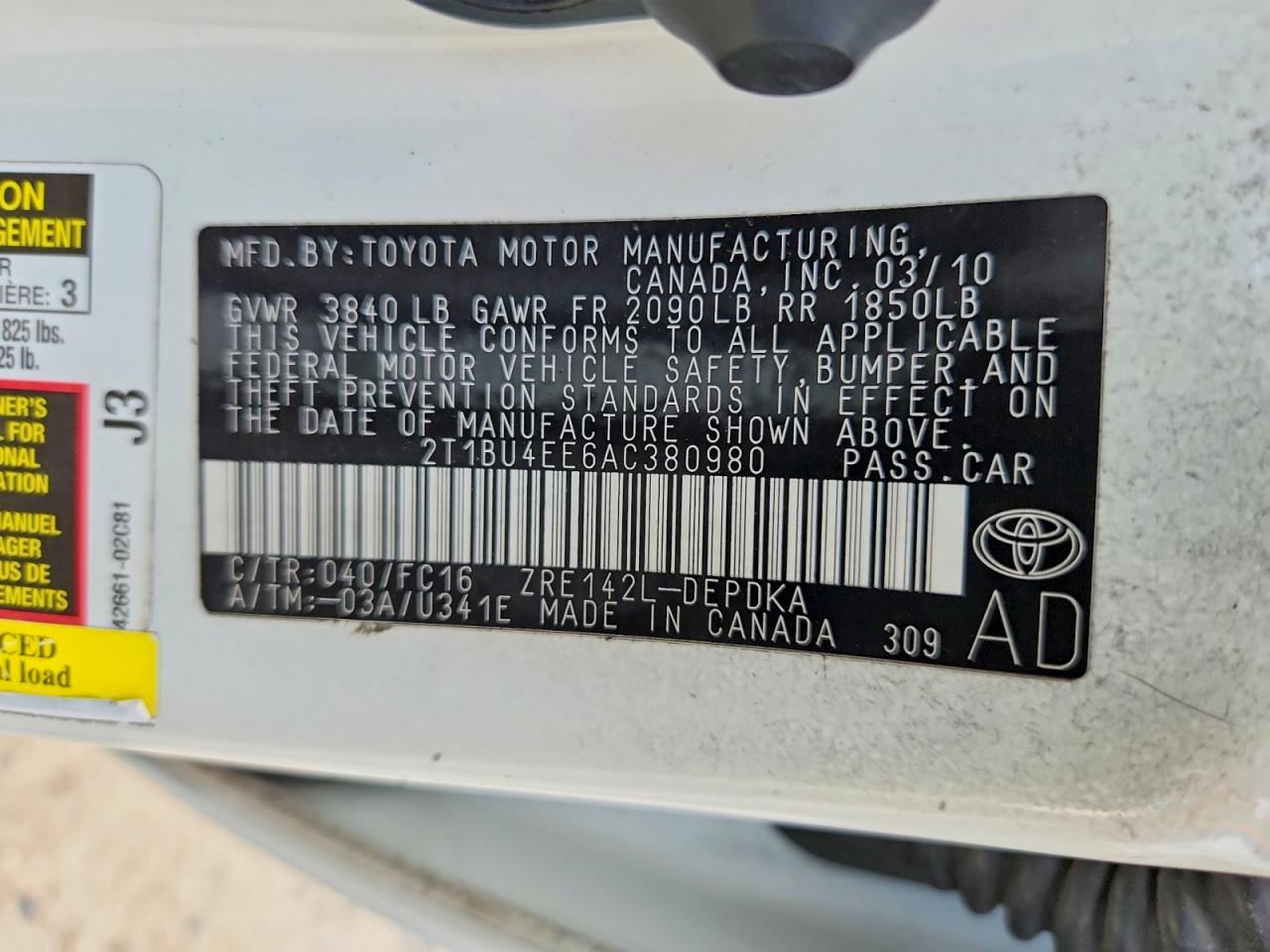 2010 TOYOTA COROLLA