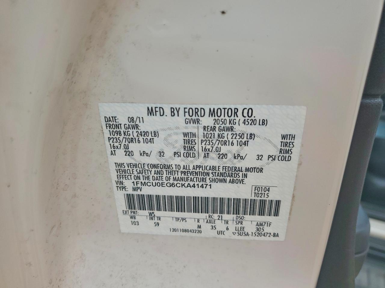 2012 FORD ESCAPE
