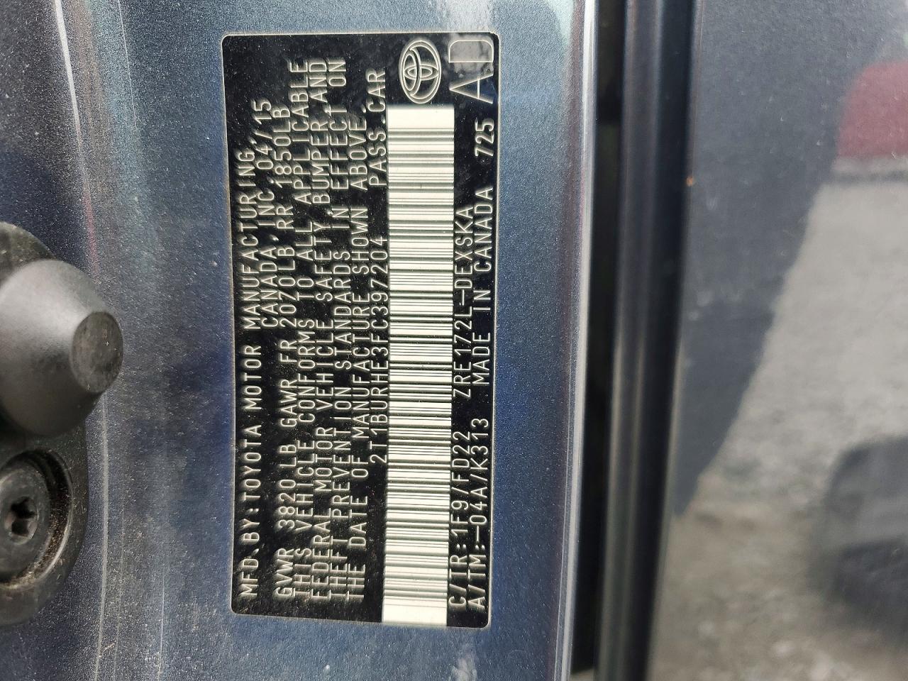 2015 TOYOTA COROLLA