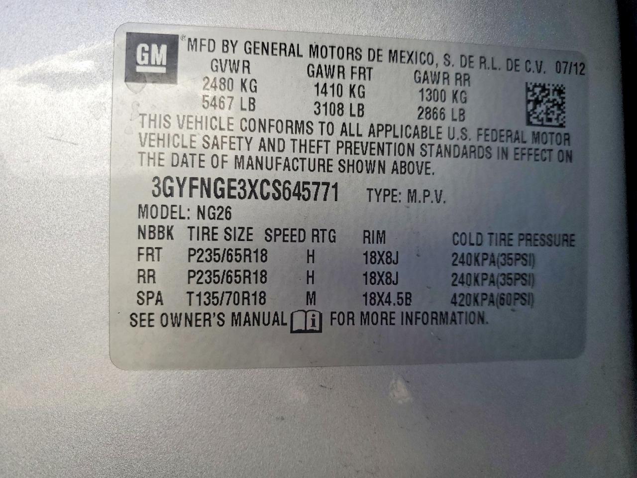 2012 CADILLAC SRX