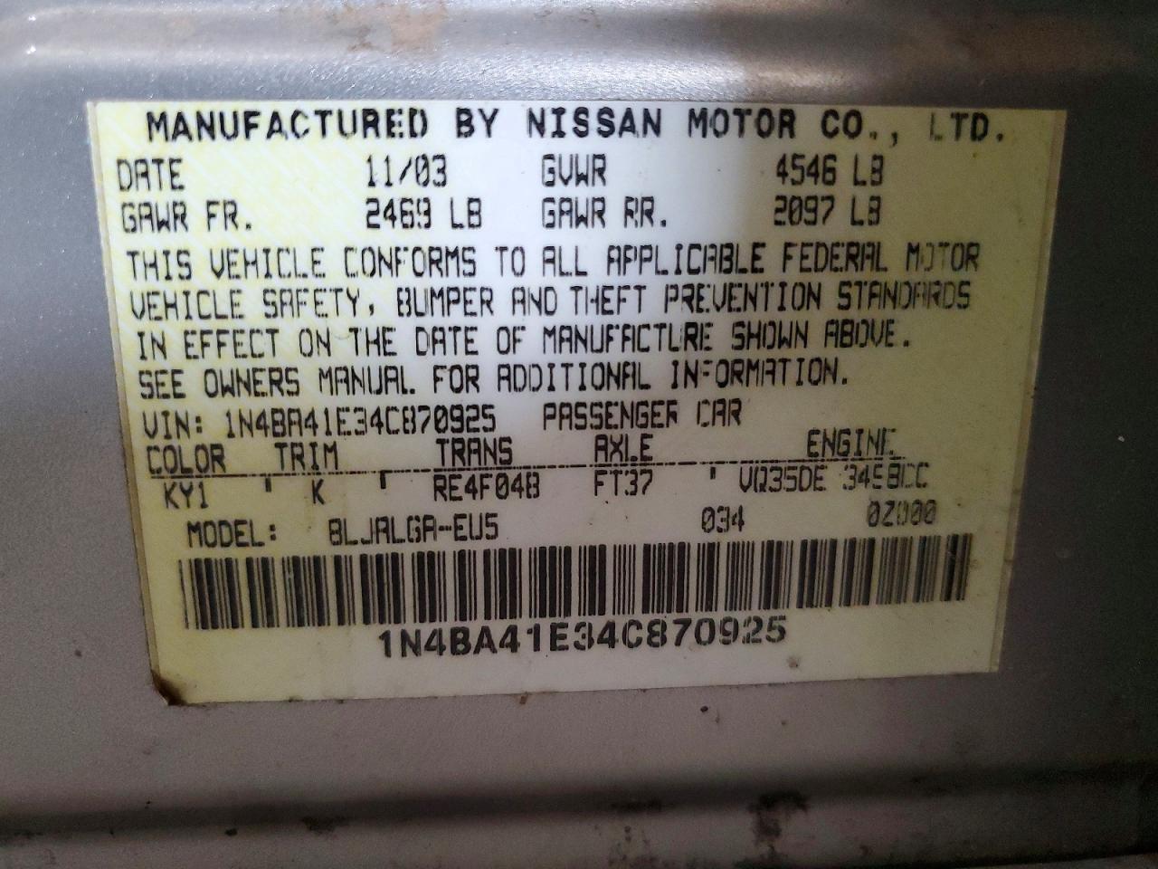 2004 NISSAN MAXIMA