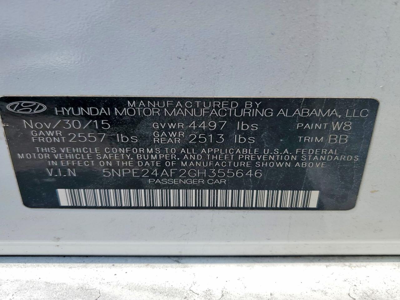 2016 HYUNDAI SONATA