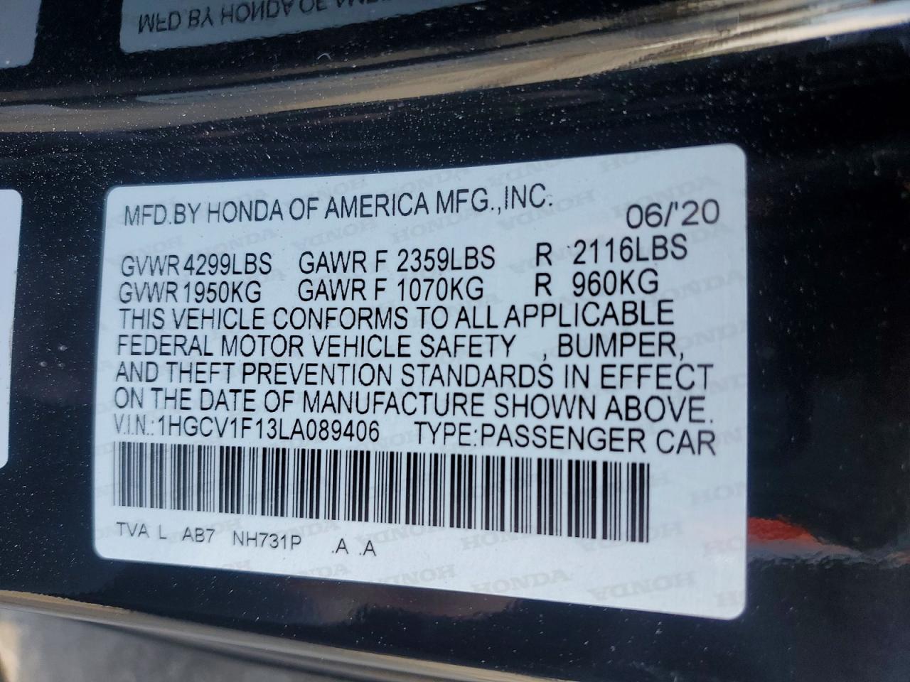 2020 HONDA ACCORD