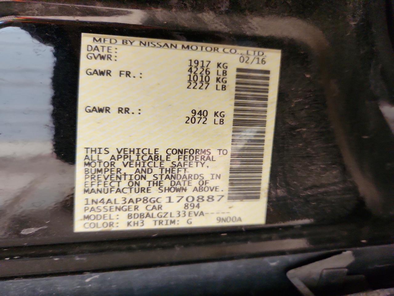 2016 NISSAN ALTIMA