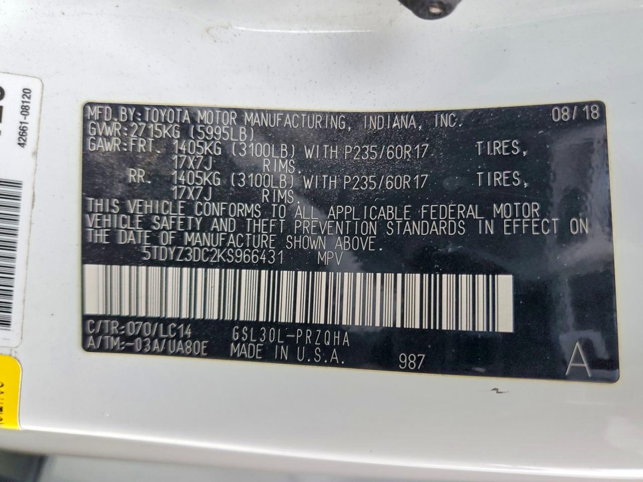 2019 TOYOTA SIENNA