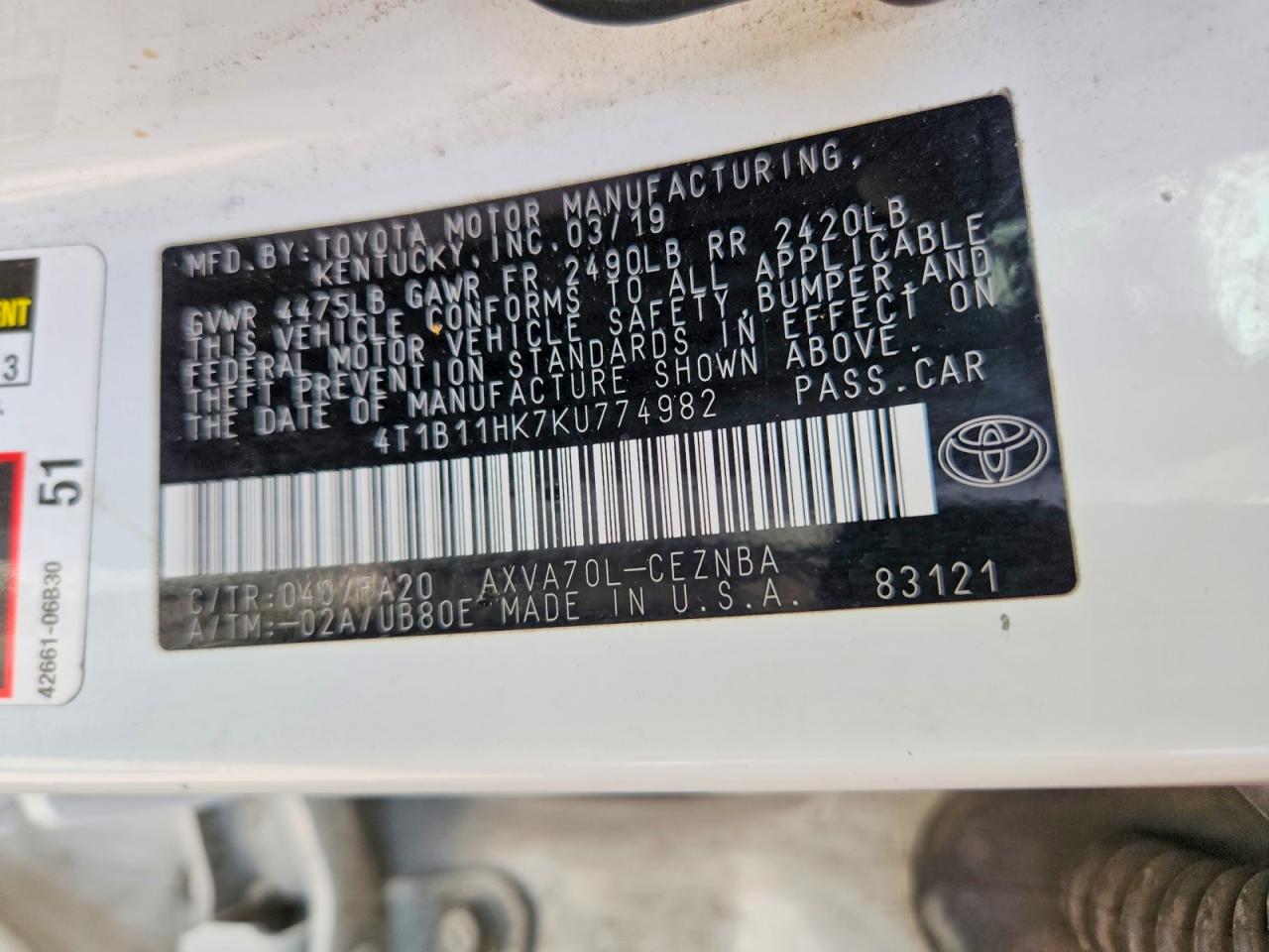 2019 TOYOTA CAMRY