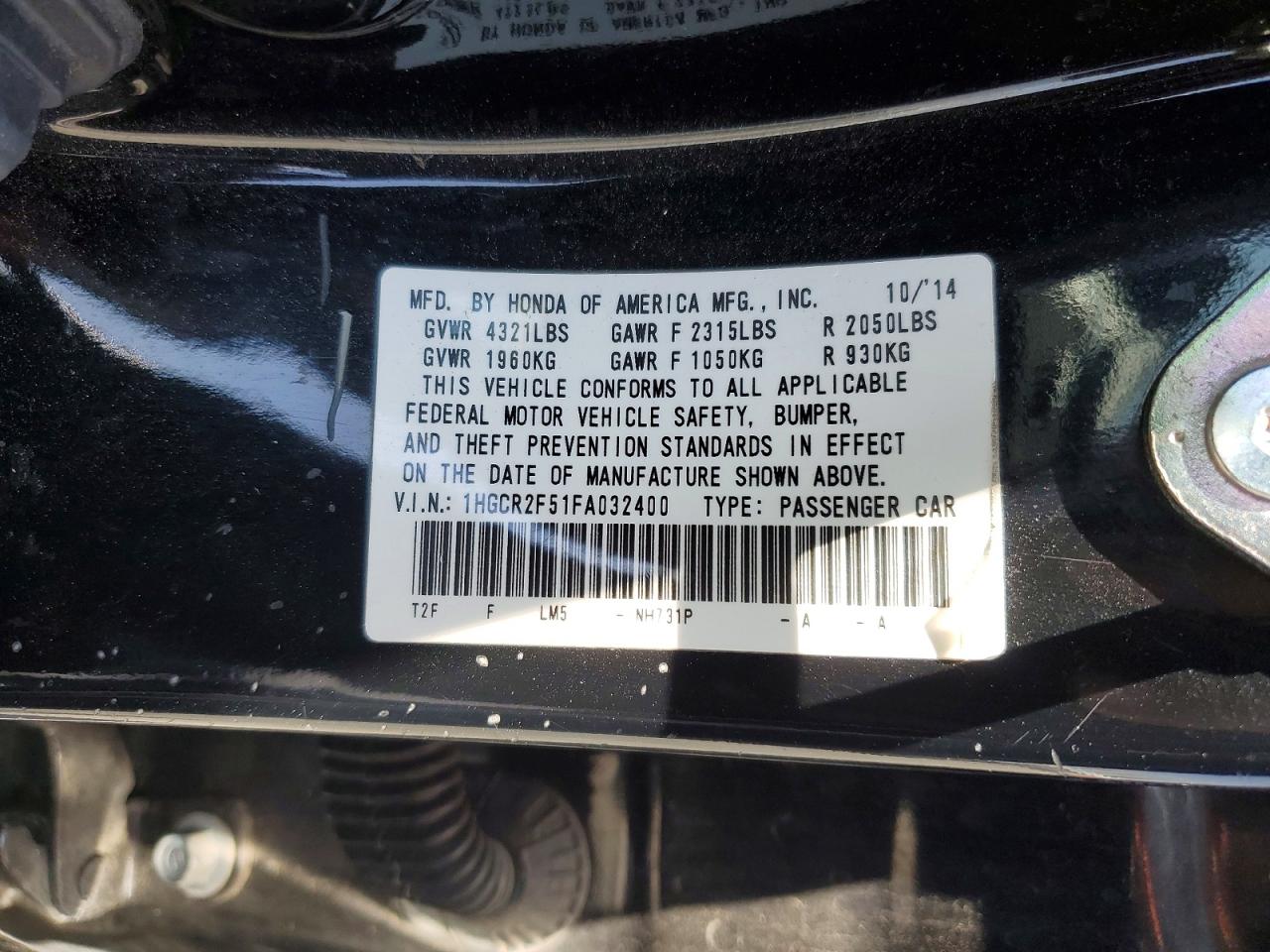 2015 HONDA ACCORD