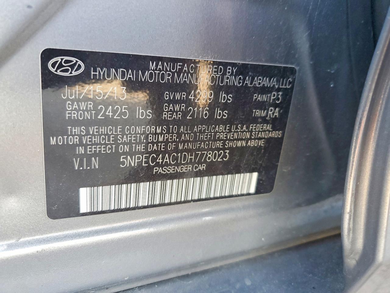 2013 HYUNDAI SONATA