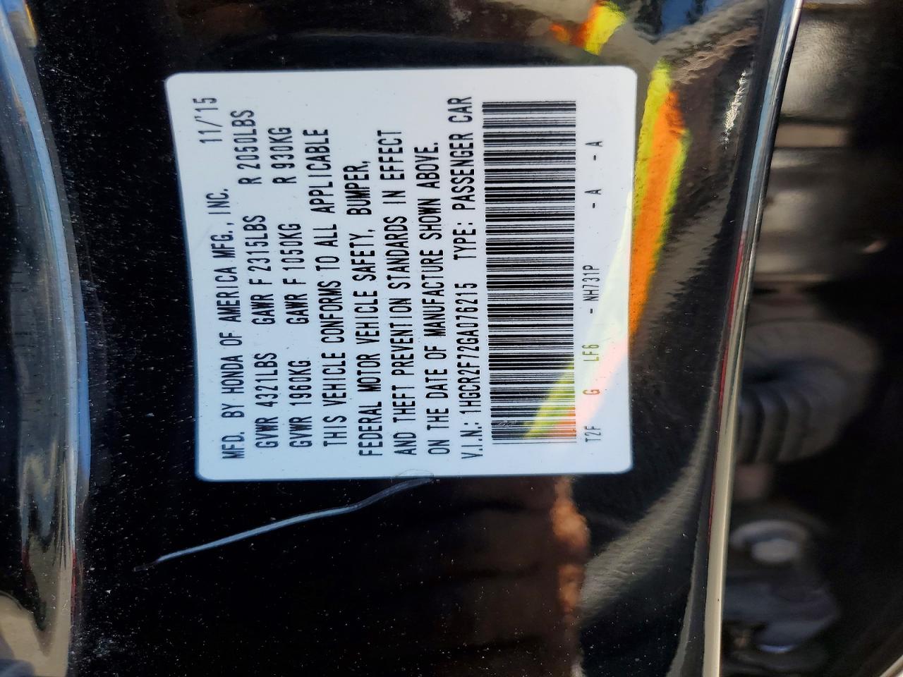 2016 HONDA ACCORD