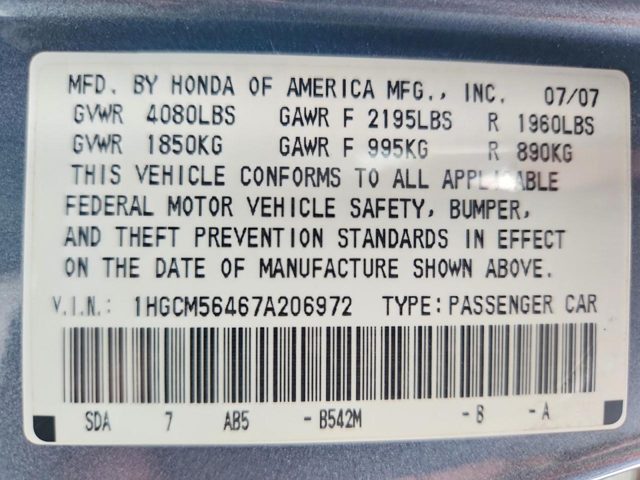 2007 HONDA ACCORD