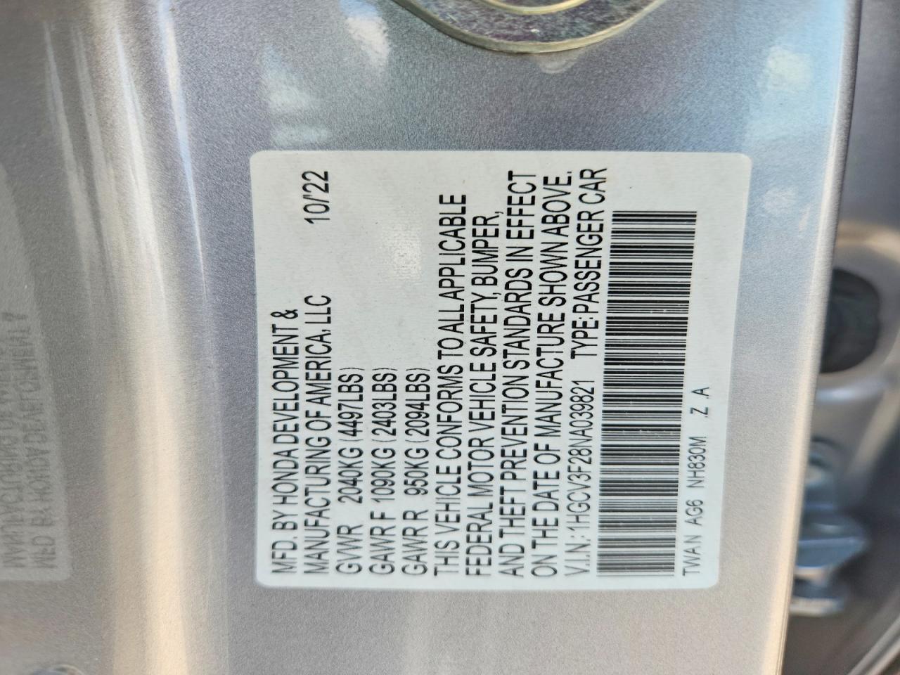 2022 HONDA ACCORD