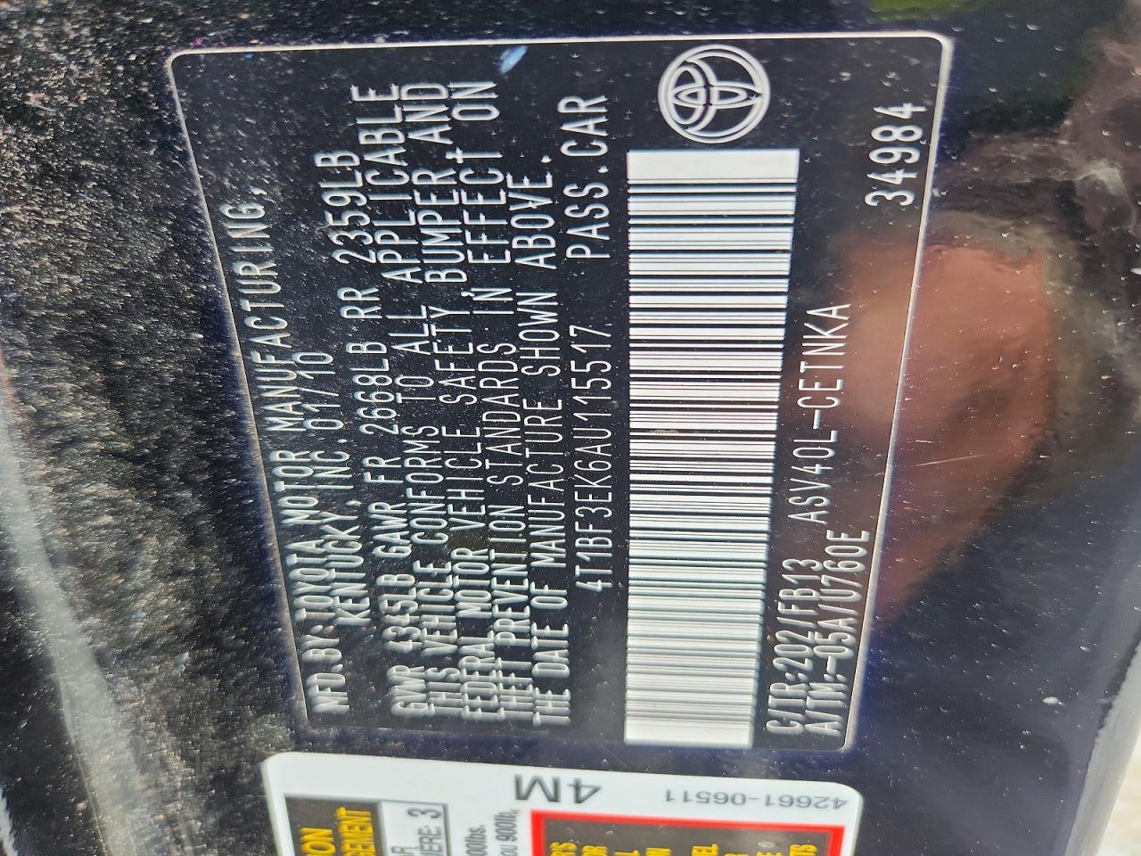 2010 TOYOTA CAMRY