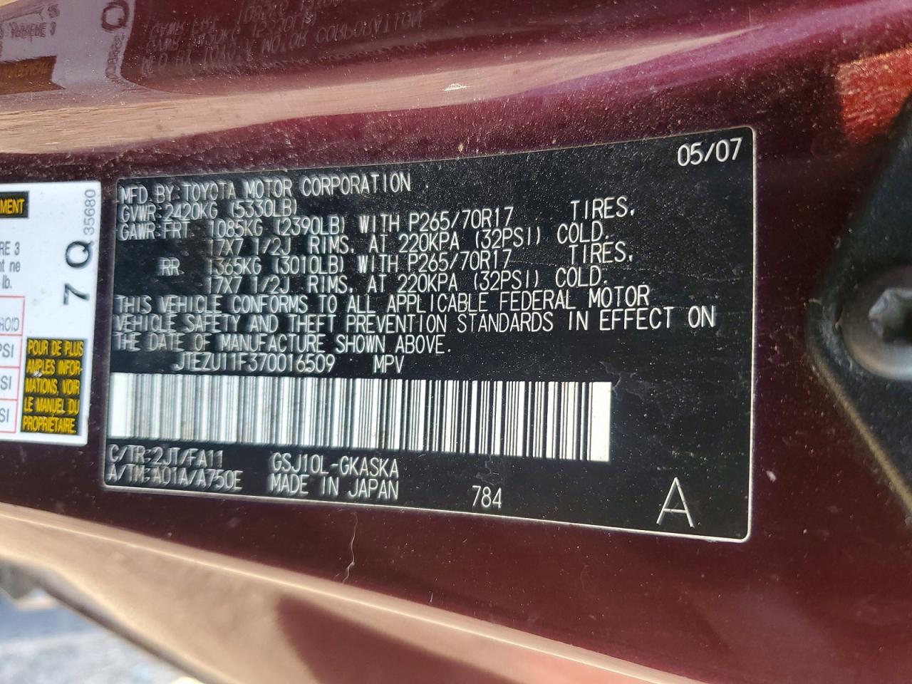 2007 TOYOTA FJ CRUISER