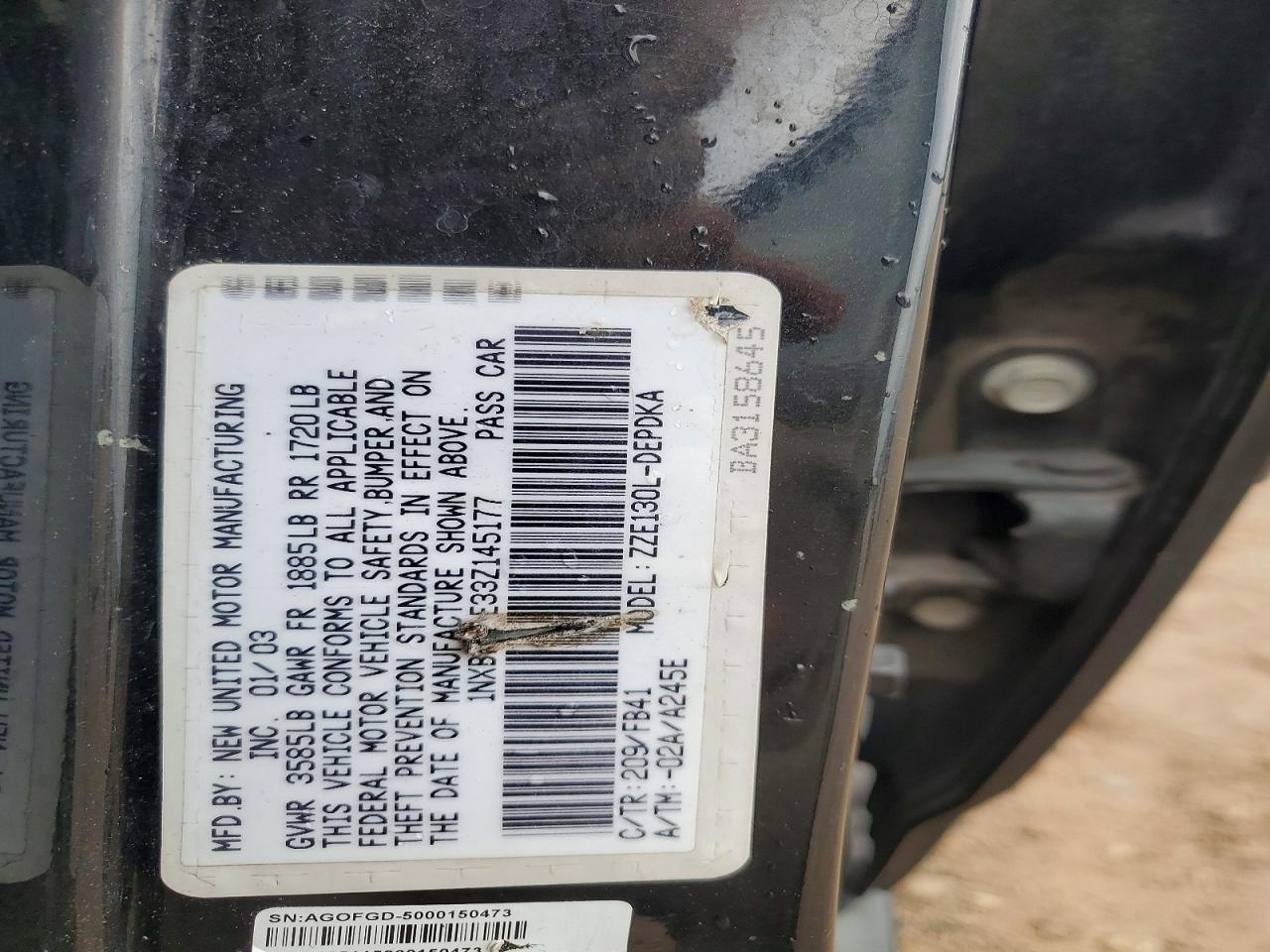 2003 TOYOTA COROLLA