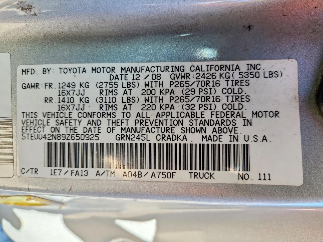 2009 TOYOTA TACOMA