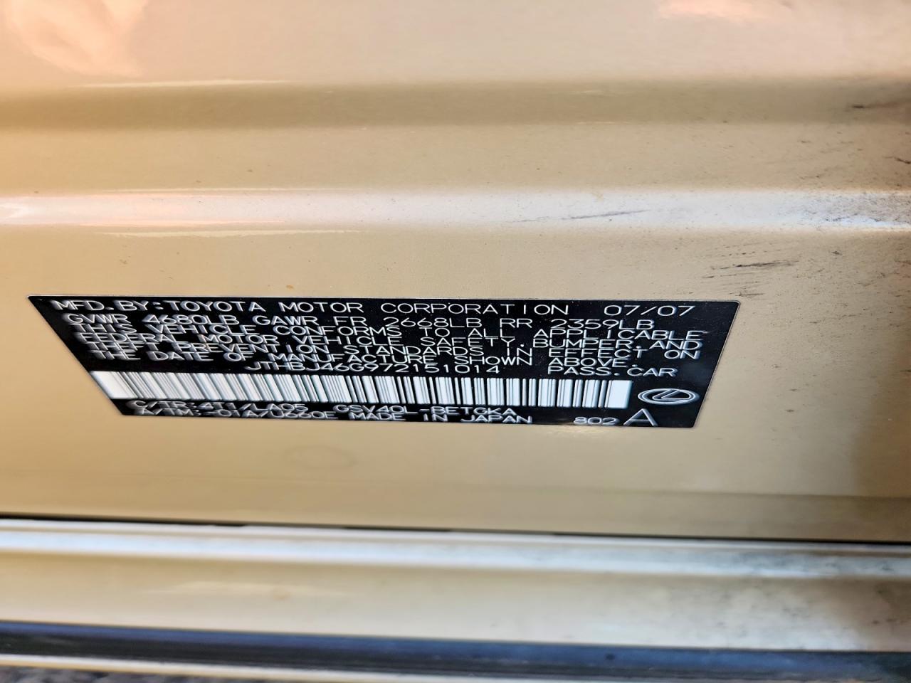2007 LEXUS ES350