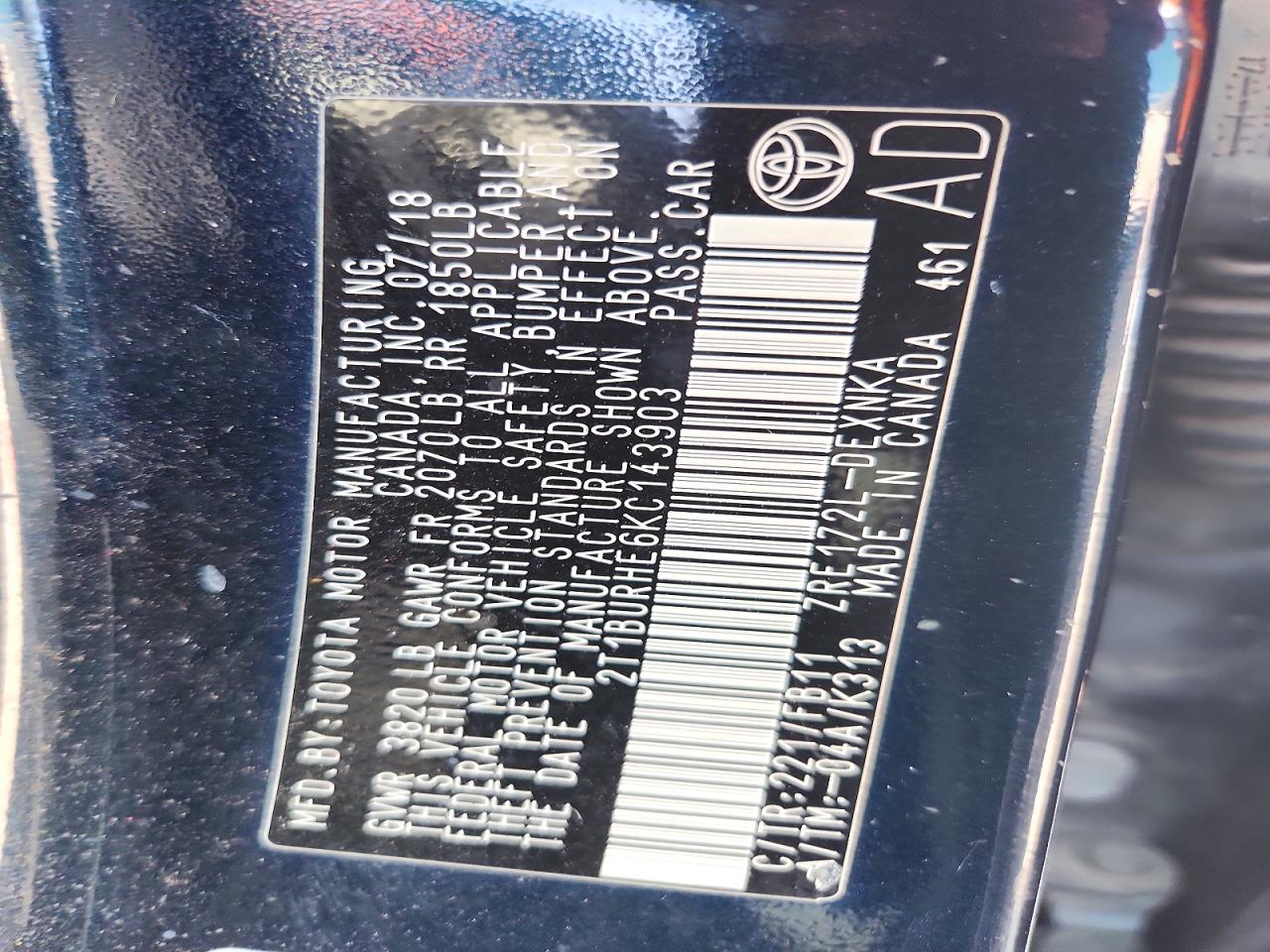 2019 TOYOTA COROLLA