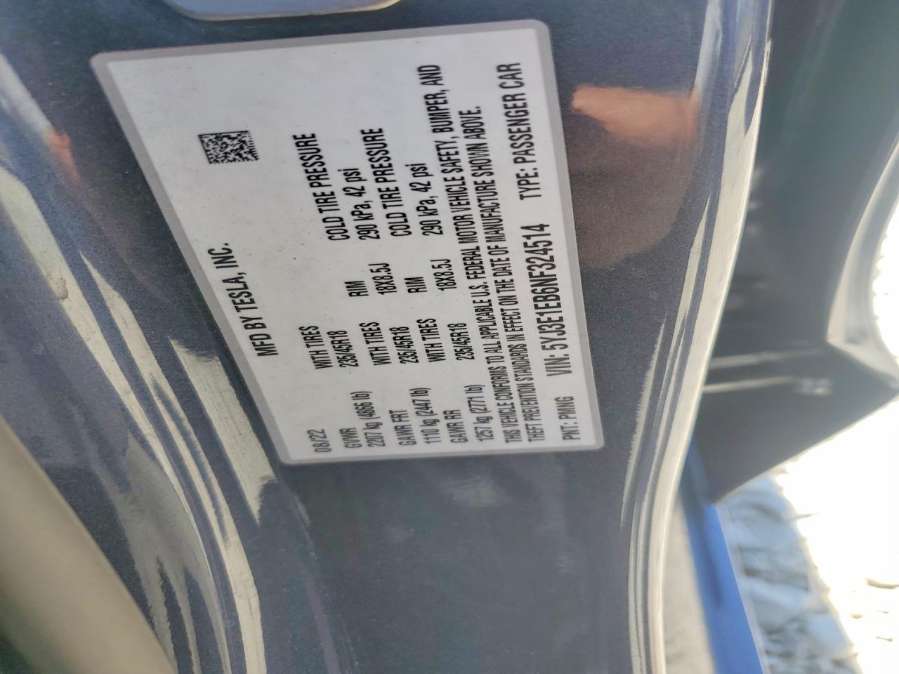 2022 TESLA MODEL 3