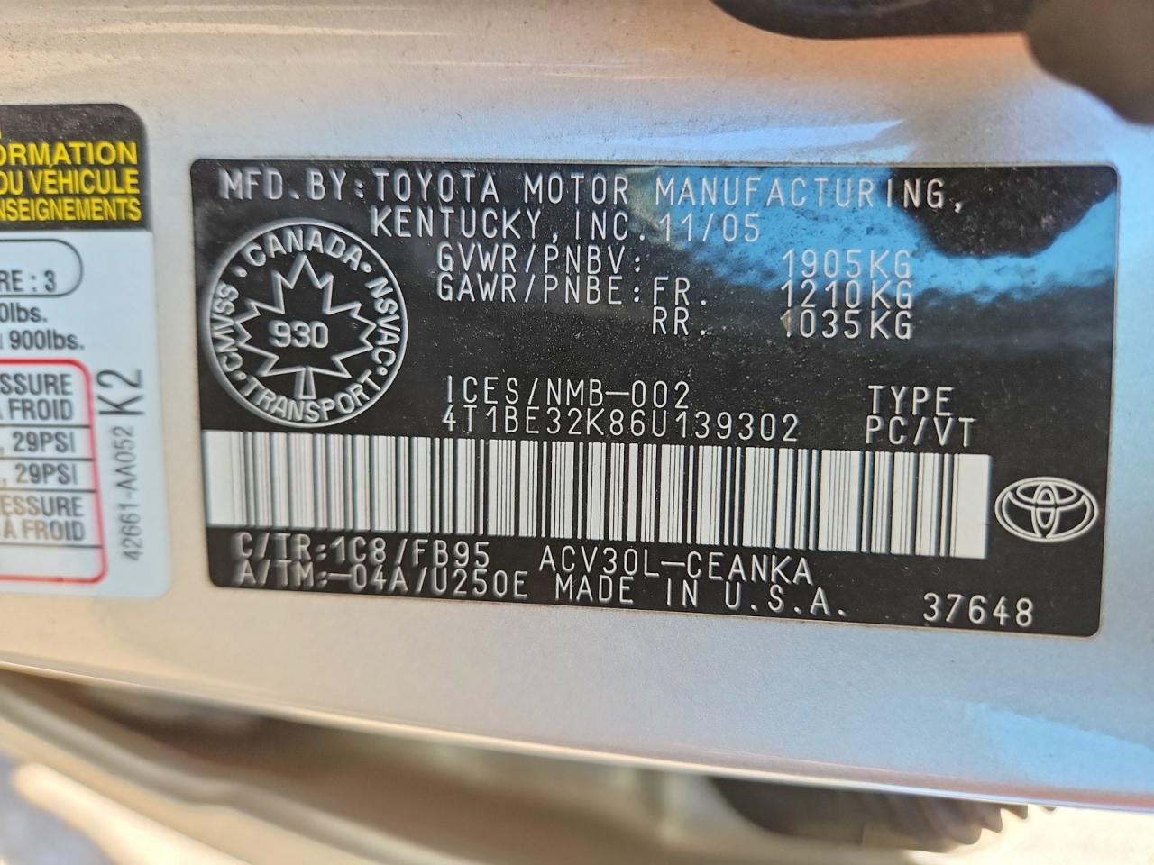2006 TOYOTA CAMRY