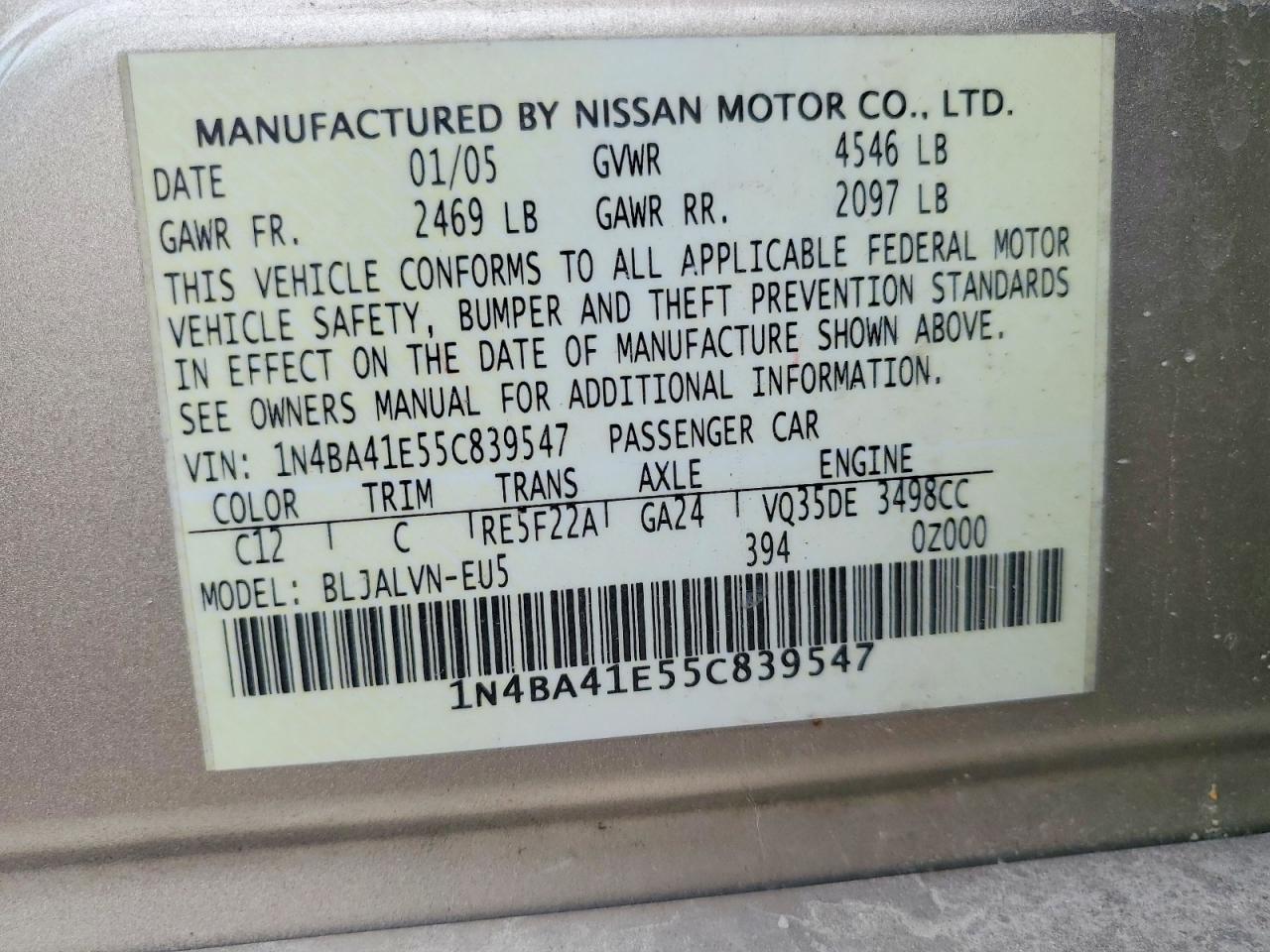 2005 NISSAN MAXIMA