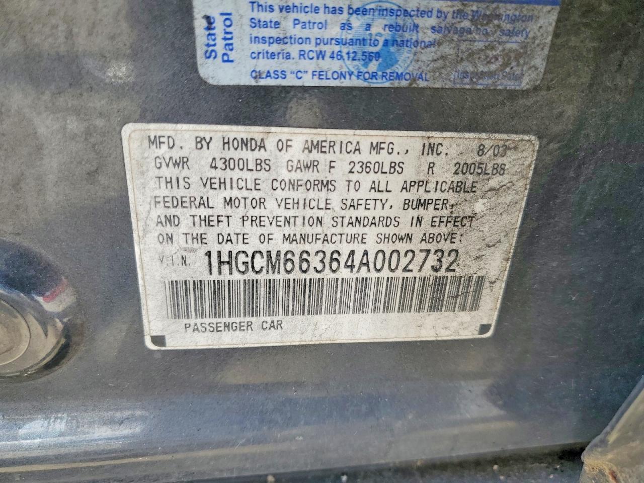 2004 HONDA ACCORD