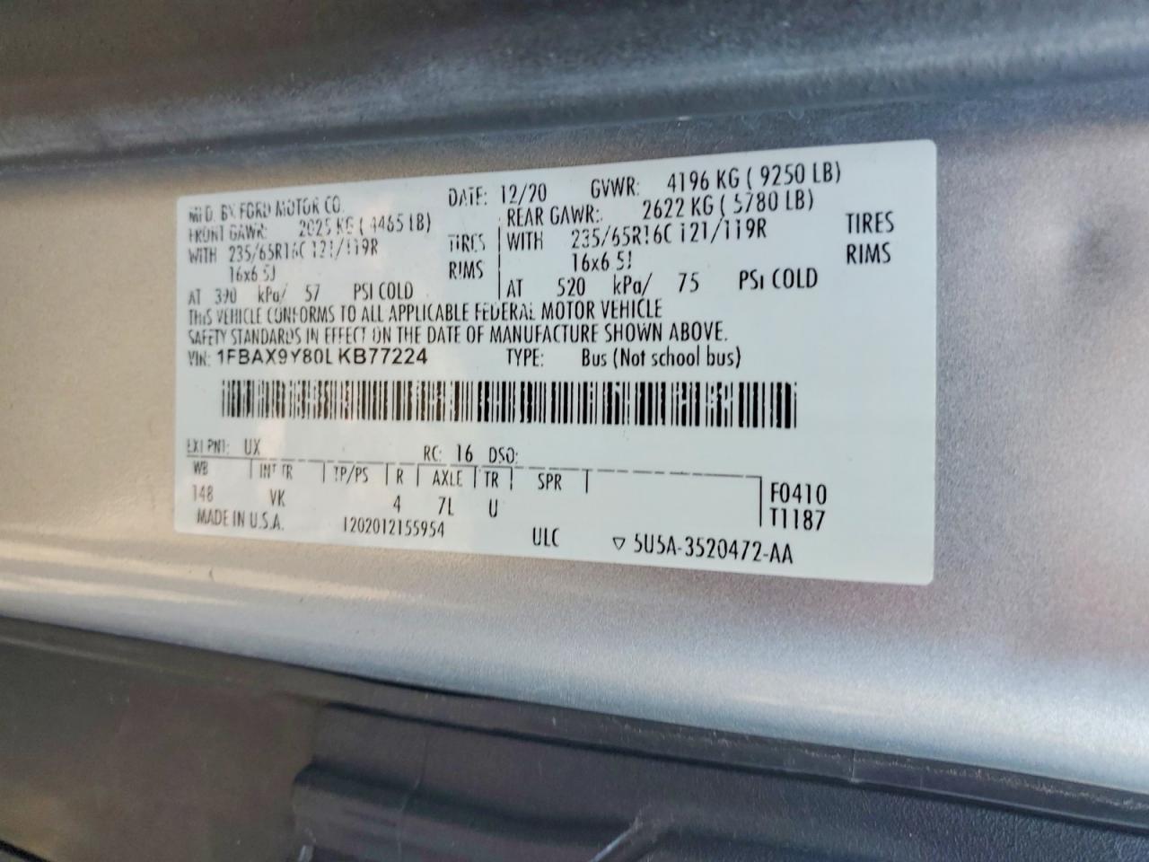 2020 FORD TRANSIT