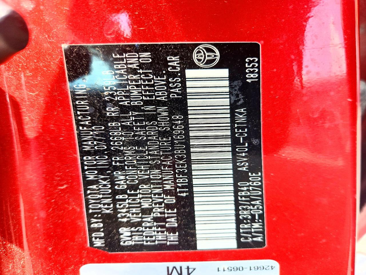 2011 TOYOTA CAMRY